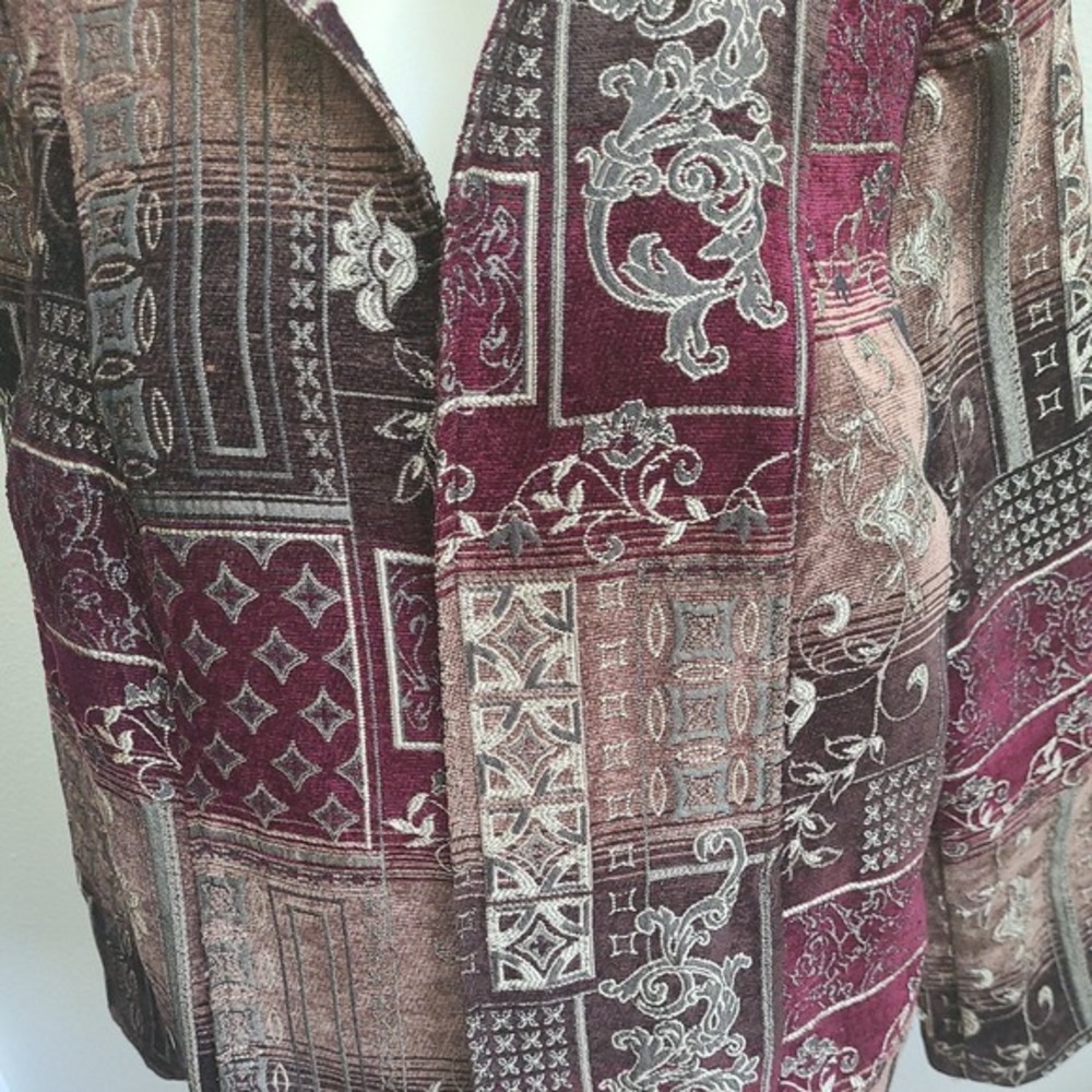 Dressbarn‎ Jacket Womens Plus 18/20 Red Floral Tapestry Long Sleeve Blazer - Picture 3 of 8